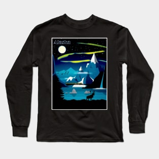 Alaska Northern Lights Travel and Tourism Arctic Advertising Print Long Sleeve T-Shirt